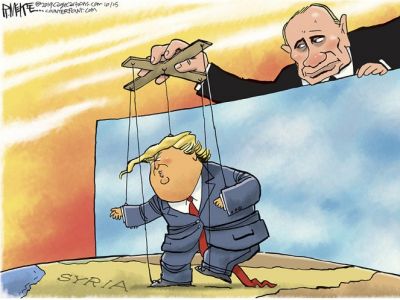 "Сирийский вопрос" и Трамп-марионетка. Карикатура: counterpoint.com