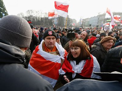 На митинге в Минске против интеграции Белоруссии и России Фото: EPA/Vostock-photo