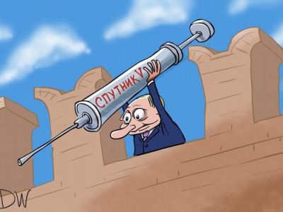 Путин и вакцина "Спутник V". Карикатура С.Елкина: dw.com
